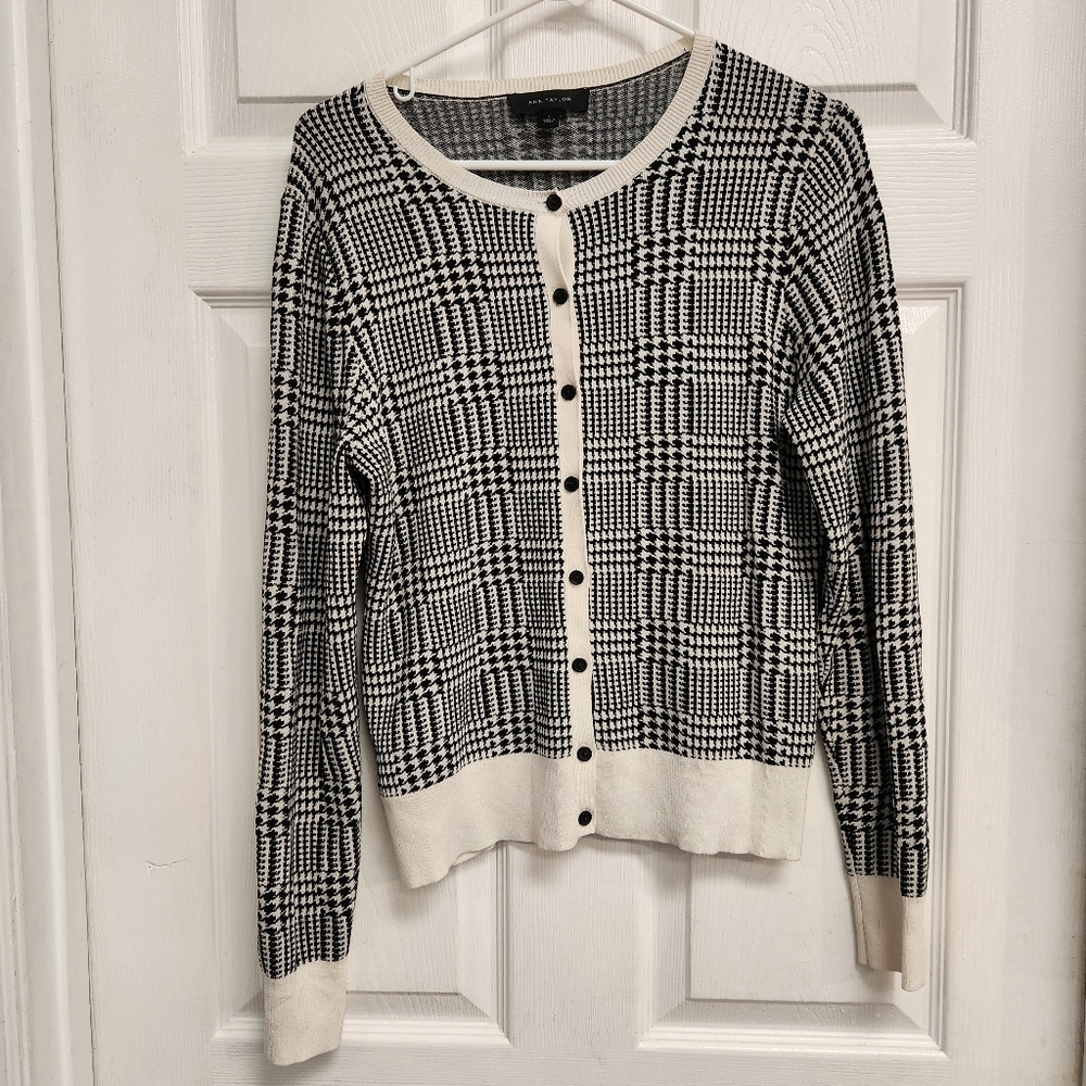 Ann Taylor Black and White Women's Button Up Cardigan